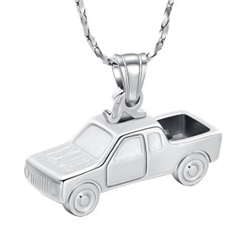QGJNSGC Urn Necklaces for Ashes Pick Up Truck Cremation Jewelry for Women Men Stainless Steel Keepsake Memorial Human Ashes Pendant, Stainless Steel, Cubic Zirconia