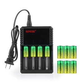 SkyWolfEye 10pcs SkyWolfEye 16340 Battery 3.7V 1800mAh Rechargeable + 4 Slot Charger