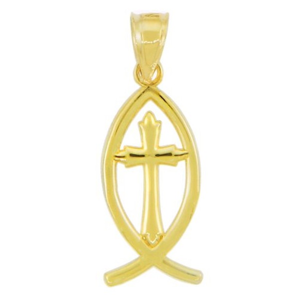 10k Yellow Gold Jesus Cross Charm Ichthus Christian Fish Pendant