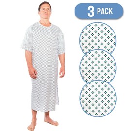 Nobles 3X Blue/Green Squares Print Unisex Hospital Gowns -Pack of 3