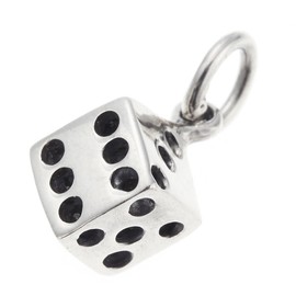 Accessory Shop Piena 925 Sterling Silver Mini Dice Dice 3D Pendant, Sterling Silver, No Stone
