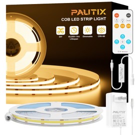 PAUTIX COB LED Strip Light,LED Lights 16.4ft,UL Listed Warm White 2700K Dotless Strip Lights,CRI93+ Super Bright Dimmable 24V Flexible Tape Light with RF Remote,for Cabinets,Kitchen Office Lighting