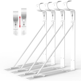 Adjustable Hook Closet Shelf and Rod Brackets, Eau 4 Packs of White Heavy Duty Closet Rod Bracket for Shelf Storage and Closet Rod, Wall Mounted Closet Shelves Bracket