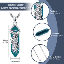 Black Obsidian Santa Muerte Necklace 925 Sterling Silver Grim Reaper Pendant Healing Crystal Point Skull Holy Death Necklace Amulet Protection Jewelry for Men Women, Regular Size, Sterling Silver, No