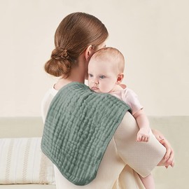 Yoofoss Muslin Burp Cloths 6 Pack Baby Washcloths Large 20''X10'' 100% Cotton 6 Layers Super Soft and Absorbent - Dark Green