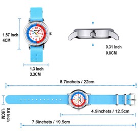 KZKR Children's Watch Boys Watch Nylon Quartz Analogue Easy Read Learning Watch Sporty Blue Boys Watch Gift Watch, Light blue 2, Strap.