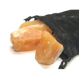 Zentron Crystal Collection: Rough Orange Calcite Stones with Velvet Bag - Large 1" Natural Bulk Rocks for Tumbling, Wire Wrapping, Polishing, Wicca and Reiki (1/2 Pound)