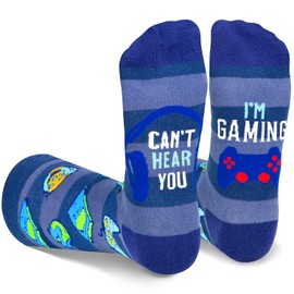 PanPacSight Gaming Socks for Men, Fun Mid-Calf Socks with Game Controller Design, One Size, Blue ¡ê?Ideal for Gamers