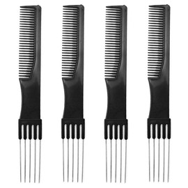 HZAOPZE 4 Pieces Hairdressing Handle Comb, Fork Comb, Hairdressing Handle Comb with 5 Metal Forks, with Skewer Duck, Styling Comb, Hair Comb, Teasing Combs for Hair Stylists, Barbers, Family Salon, Black
