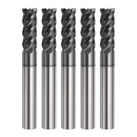 HARFINGTON 5pcs Carbide Square Nose End Mill Bit 5/16" Cut Dia 4 Flutes TiAlN Coated Milling Cutter for Hardened Steel Metal (5/16" Shank 13/16" Cut Length 2-1/2" Long 45 Degree Helix)