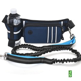 Dog Hands Free Leash with Zipper Pouch Water Bottle Holder Reflective Running Leash Waist Bag Pack for Outdoor Jogging Walking