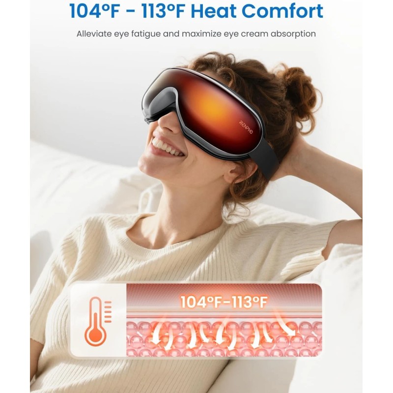 RENPHO Eye Massager with Heat and Vibration Compression Rechargeable Bluetooth