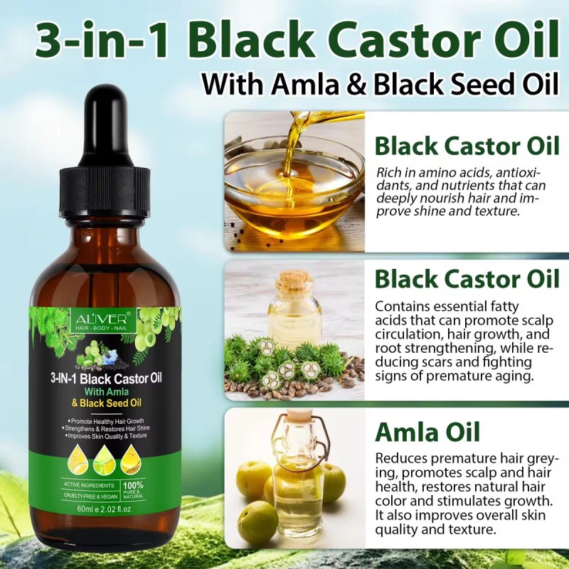 Aceite Puro 3 En 1 Oil Ricino Negro + Amla