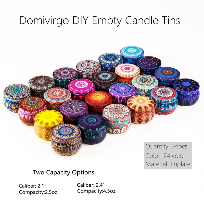 Domivirgo Candle Tins with Lid, 4.5oz 24 Designs Tinplate Cans