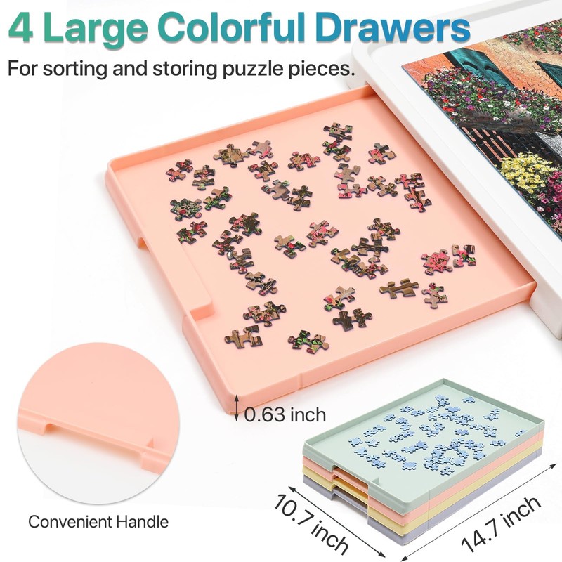Playboda 1500 Pieces Rotating Plastic Puzzle Board with Drawers and