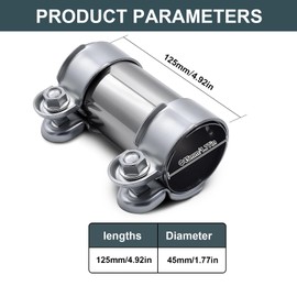 Double Clamp Exhaust Clamp Diameter 45 mm x 120 mm Stainless Steel Pipe Connector Exhaust Clamp Universal Corrosion Resistant Exhaust Pipe Clamp for Exhaust Pipe with 45 mm Diameter