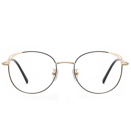 Cyxus Round Blue Light Blocking Glasses Metal Frame UV Filtering Computer Glasses Clear Lens For Men Women 8168 Black Gold