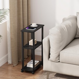 TUTOTAK Small Side Table, Narrow End Table, Bedside Table, Couch Side Table with Wheels for Living Room or Bedroom, Black TB01BK061