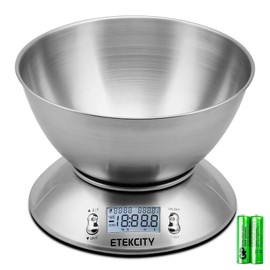 Etekcity Electronic Kitchen Scales with Stainless Steel Mixing Bowl, Timer and Temperature Sensor, Digital Wet and Dry Food Weighing Scale for Cooking and Baking-11lb/5kg