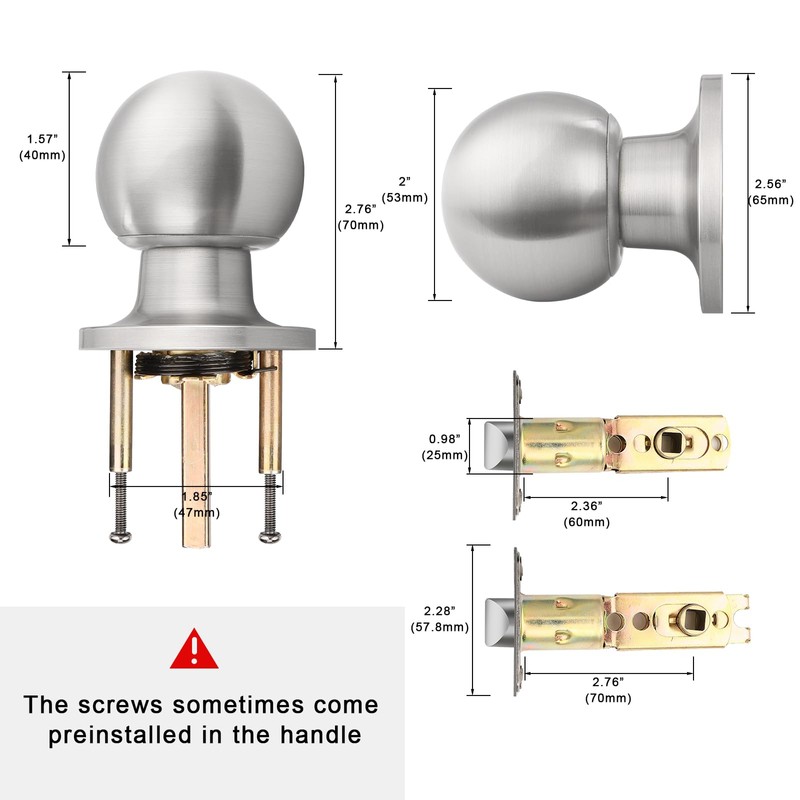Probrico Brushed Satin Nickel Round Interior Door Handles Passage Door
