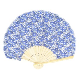 Ken Onishi LIBERTY Shell Fan, 8.7 inches (22 cm), Flower Pattern, Blue, Ripple SY20-LIA02, Floral/Blue