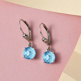 TJC Sky Blue Topaz Dangle Drop Earrings for Women in Platinum Plated 925 Sterling Silver Daughter's Gift for Mother, Girlfriend, Wife November Birthstone with Lever Back Metal Wt. 1.43 Grams