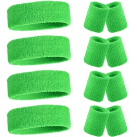 Civaner 12 Pcs 80s 90s Sweatbands Neon Sports Headbands Wristband Set for Men Women Party Cotton Headbands Terry Cloth Athletic Sweat Bands for Tennis Football Gym Outdoor Accessories(Fruit Green)