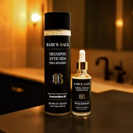 Kit Shampoo Anticada Y Serum Capilar HAIRS BACK Fortificante Tratamiento Para Cabello Maltratado Con Aceite Para Cabello                              