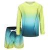 Aisyee Big Boys Two Piece Rash Guard Swimsuits Kids Long Sleeve Bathing Suit with Swim Trunk Swimwear Set Lemon Gradient Navy Size 10/8-10 Years
