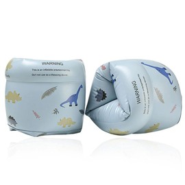 YOBOKO Inflatable Swimming Armbands Learn to Swim Armrings Float Swimming Training Rings Swim Armband Sleeves for Kid Boys Girls Adults 2 Pack (Blue Dinosaur)