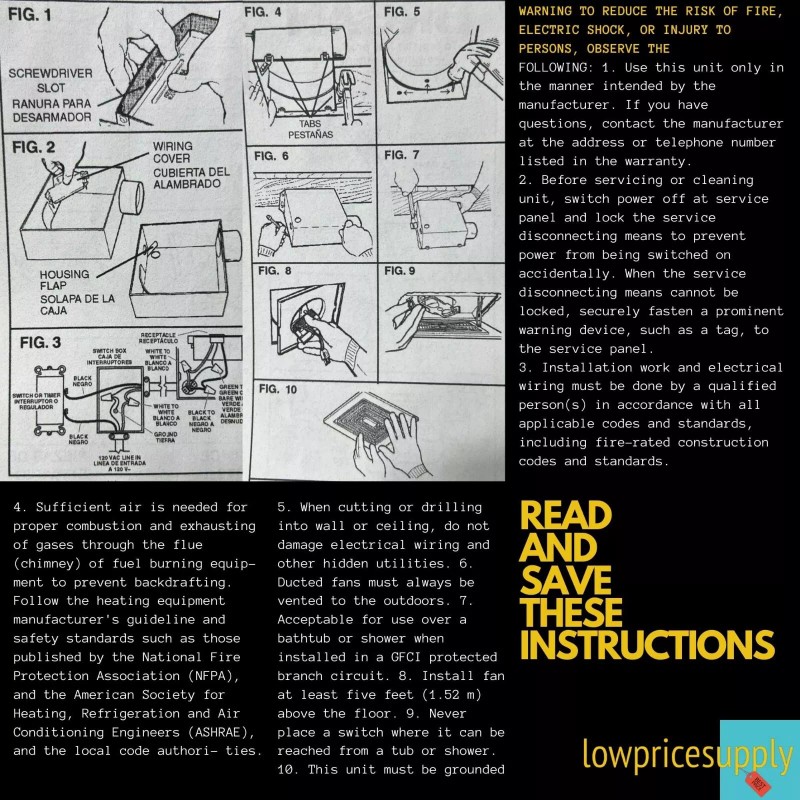 Broan-NuTone Fan Assembly and Grille for Broan Nutone 50 cfm