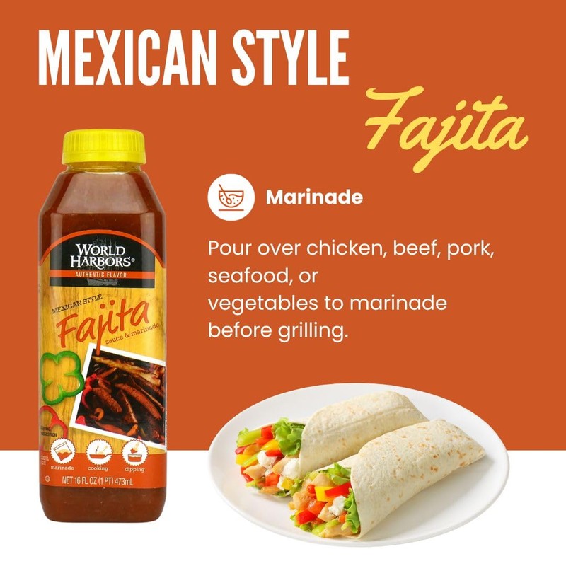 World Harbors Mexican Style Fajita Marinade, 16-fl. oz. plastic bottles