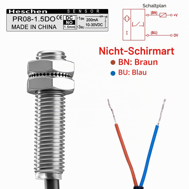 Heschen PR08-1.5DO Inductive Proximity Sensor Cylindrical Type DC 12-24V 2-Wire