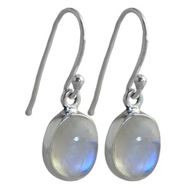 I-be, Rainbow Moonstone Gemstone Earrings Oval 925 Silver, Length 3 cm in Gift Box, 397912 k S, Sterling Silver, Moonstone