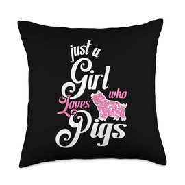 Funny Country Farm Girl Gift Shop Just A Girl Who Loves Lover Cute Funny Pig Farmer Gifts Throw Pillow, 18x18, Multicolor