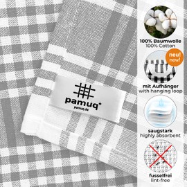 pamuq® Cotton Tea Towels - 100% | Set of 5 | 45 x 65 cm + Hanging Loop | Checked Vintage Look | Kitchen Tea Towels, Cotton Cleaning Cloths, Kitchen Towels