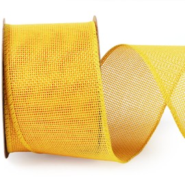 LaRibbons Burlap Ribbon Wired, 2.5 Inch x 12 Yards Yellow Burlap Fabric Ribbon for Spring Easter Crafts, Wreath, Bows, Gift Wrapping, Outdoor Decoration