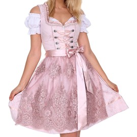 Lifos 0220 Women’s Dirndl, German Dress, 3-Piece Set Oktoberfest, Sizes EU 34 to 52, Original - 0600pink., size: 44