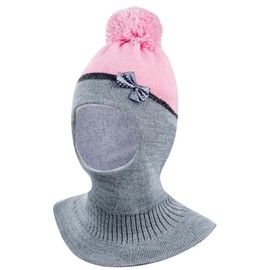 Smarilla Winter Hat Scarf Hat Knitted Hat Warm Girls Hat Bobble Hat, Pink-Grey