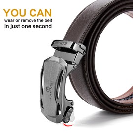 BOSTANTEN Men's Leather Ratchet Dress Belt with Automatic Sliding Buckle Brown