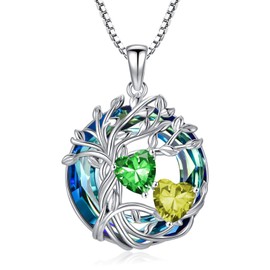 Emerald and Peridot Necklace s925 Sterling Silver Tree of Life May and August Birthstone Pendant Necklace with Austrian Crystal Jewelry Christmas Valentine Mothers Day Birthday Gifts for Women Her Girlfriend Wife Sister Mom