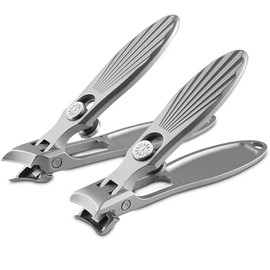 HAWATOUR Nail Clippers Set for Thick Nails and Ingrown Toenails, 6mm Wide Jaw Opening Heavy Duty Nail Clippers with Catcher, Ultra Sharp No Splash Nail Clippers (Silver)