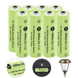 JiajaX Ni-MH Rechargeable AA Batteries, AA 600mAh 1.2V Solar Batteries for Garden Landscaping Outdoor Solar Lights, String Lights, Pathway Lights (8 Pack)