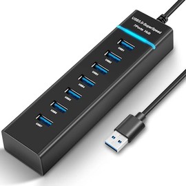 USB Hub, 7 en 1 Multi Hub USB 3.0 Transmisión de Alta Velocidad de 5 Gbps Adaptador USB Multipuerto Hub de Aluminio para Computadora Portátil, Windows, Vista, XP, Mac OS X, Linux y más (7 EN 1)