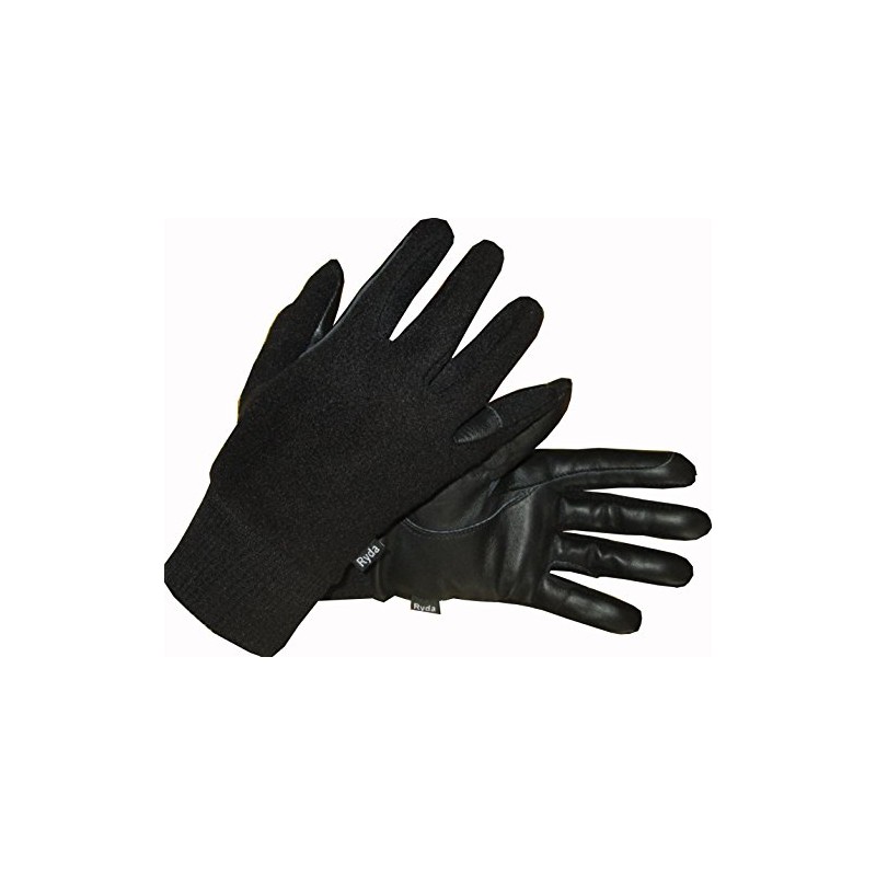Ryda Ladies Fleece Back Leather Winter Horse Riding Gloves (Black,