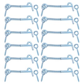 QUARKZMAN Pack of 12 Secure Hook and Eye Latches, 2.5 Inches, 3 Inch Iron Hooks and Eye Latches with Spring Latch for Family Farm Gates, Bathroom Doors, Barn Doors
