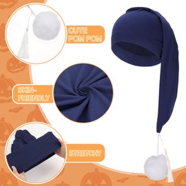 Erogeen 2 Pcs Night Sleeping Cap Men Adjustable Drawstring Sleep Night Cap with Pom Pom for Costume Daily Party Supplies (Black+Navy)