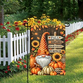 BlissYard Fall Garden Flag 12x18 Inch Double Sided Gnome Flags Pumpkin Sunflower Autumn Harvest Sign Small Yard Flag Seasonal Decoration for Outdoor Porch Lawn Thanksgiving Display