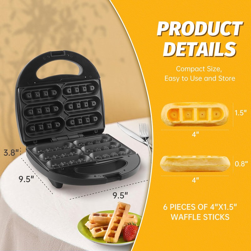 FineMade Waffle Stick Maker, Mini Waffle Maker Iron, Makes 6