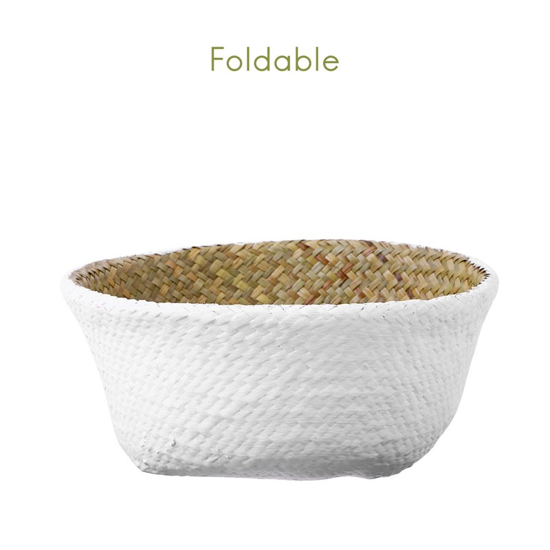 Foldable Storage Baskets Laundry Straw Patchwork Home Seagrass Belly Garden